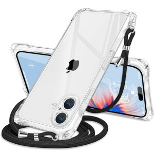 iPhone 16 Plus ケース クリア 肩掛け斜めかけ 首掛け縄掛け アイフォン 16 Plus カバー ショルダー 透明 カバー 耐衝撃 斜めがけ 縄掛け 長さ調整可能 薄型 落下防止 全面保護 縦/横 紛失防止 2WAY