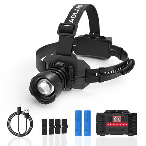 Sugarman �w�b�h���C�g �[�d�� USB LED 100000���[���� �����P�x �w�b�h�����v 3�_�����[�h �l���Z���T�[ �d�r�c�ʎw�� �Y�[���@�\ �e�[���x���� 90°�p�x���� �y�� ��e�� IP65�h�� �����Ԏg�p �w��
