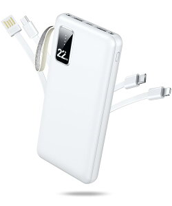 モバイルバッテリー 大容量 急速充電 【充電の達人・22800mAh・4つのケーブル内蔵】 最大2.4A出力 軽量 小型 5台同時充電可 携帯充電器 LED残量表示 スマホ充電器 コンパクト 持ち運び便利 機内