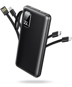 モバイルバッテリー 大容量 急速充電 【充電の達人・22800mAh・4つのケーブル内蔵】 最大2.4A出力 軽量 小型 5台同時充電可 携帯充電器 LED残量表示 スマホ充電器 コンパクト 持ち運び便利 機内