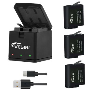 Vesiri Hero 7/6/5 obe[ }[dZbg 3*1500mAh q[[\obe[ Hero`[W[ LEDt[d Type C Micro USB [d [d\ [dی Ή (Hero7/Hero6/Hero5 Black J