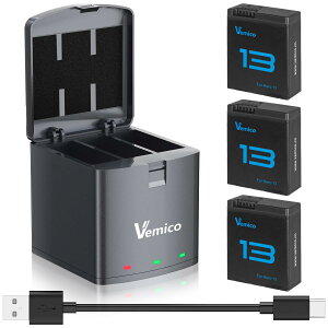 Vemico Hero 13obe[ [dZbg 3*2100mAh Hero 13 Jp 3Zbg Hero 13\obe[ `[W[ Type C USB [ [d\ Ή (Hero 13 Black JɑΉ) q[[13݊o