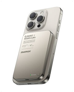 MOMAX oCobe[ }OZ[t MagSafeΉ y8.3MM^ }[dz y ^ }Olbg CX[d 5000mAh PD20W (15W for Android/7.5W for iPhone) 2䓯[d\ iPhone 12-16V[YΉ 