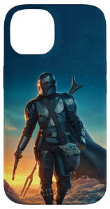 iPhone 14 スター・ウォーズ マンダロリアンとグルーグの日没ポスター スマホケース