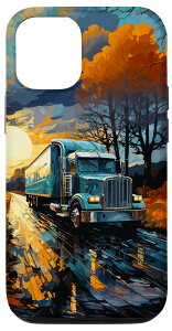 iPhone 12/12 Pro ディーゼル トラック ドライバー アートワーク 夕日 秋 スマホケース