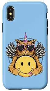 iPhone X/XS 猫ユニコーン スマイリーフェイス スマホケース