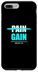 iPhone 7 Plus/8 Plus No Pain no Gain ブルー ワークアウト フィットネス モチベーション ジム 格言 スマホケース