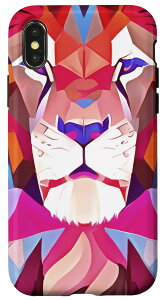 iPhone X/XS マゼンタ ジオメトリック ライオン抽象アート スマホケース