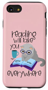 iPhone SE (2020) / 7 / 8 Books Coffee & Cats �ʔ���Reading Will Take You Everywhere �X�}�z�P�[�X