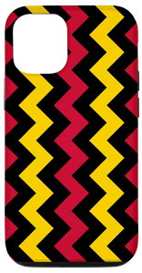 iPhone 15 Black Red Yellow Belgium Tricolor Zigzag Line Patten スマホケース