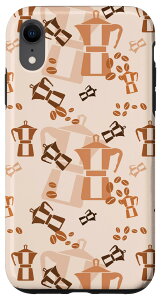 iPhone XR レトロなモカポット コーヒー メーカー ソフト パターン グラフィック スマホケース