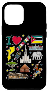 iPhone 12 mini I love Mozambique. 手描きのランドマーク、旗、地図 スマホケース