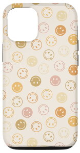 iPhone 13 ラインアートフェイス付きニュートラルスマイリーフェイスパターン スマホケース