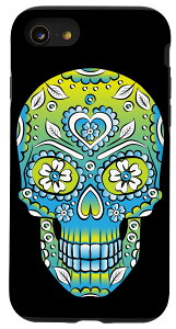 iPhone SE (2020) / 7 / 8 Colorful Green And Blue Day Of The Dead Floral Sugar Skull X}zP[X