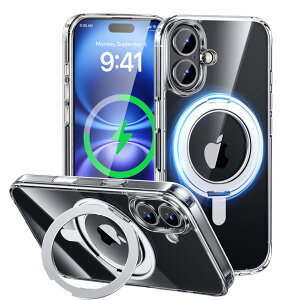 MAGIC JOHN iPhone 16 �p �P�[�X �n�[�h �N���A �����ߗ� �ω��� �J�����R���g���[���ɑΉ� �X�^���h�t�� 360°��] MagSafe�Ή�