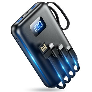 充電の達人 モバイルバッテリー 大容量 45800mAh 最大2.4A出力 6台同時充電可能 LCD残量表示 ケーブル内蔵 モバイルバッテリー 軽量 小型 タイプc スマホ充電器 低電流対応 携帯充電器 iPhone iPad//