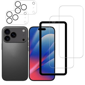 KPNS 【2+2枚入り+ガイド枠付き】 iPhone17Pro ガラスフィルム (2枚) + カメラフィルム (2枚) 国産硝子素材製 全面保護 強化ガラス 保護 フィルム