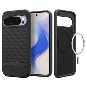 Spigen Pixel 10 Pro XL �P�[�X MagSafe�Ή� �o���p�[ ���̃n�j�J���p�^�[�� �ϏՌ� �O���b�v �p�����b�N�X�E�}�O�t�B�b�g ACS09731 (�}�b�g�E�u���b�N)