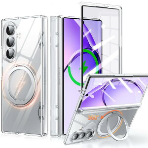 Fadkzyxr Galaxy Z Fold7 �p �P�[�X �N���A MagSafe�Ή� 360°��]�X�^���h �t�B������̌^ �q���W�ی� �X�}�z�P�[�X Samsung �M�����N�V�[ Z fold7/SC-56F/SCG34 �J�o�[ �����O�t�� ���΂ݖh�~ �}�O�Z�[�t ���C