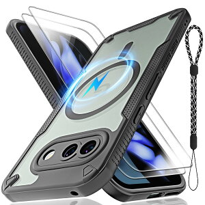 Pixel 9A�P�[�X�pMagsafe�Ή����C�X�����ϏՌ��ی�P�[�X�A�������[�h�X�g���b�v��2*9 h�����K���X�̃X�N���[���v���e�N�^�[�ƃo�b�N�������̃}�b�g�d�b�J�o�[6.3�C���`(�u���b�N)