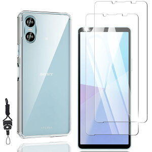 Nutmeg Xperia 10 VI ガラスフィルム(2枚)+ xperia 10 VI ケース クリア(1枚)【旭硝子素材採用 ストラップホール付き】SOG14 SO-52E XQ-ES44 フィルム エクスペリア 10 VI 保護フィルム カバー 携帯ケー