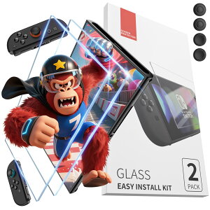 CloudValley Switch 2用フィルム 取り付けキット付き Nintendo Switch 2対応 ガラスフィルム 指紋防止 液晶保護フィルム 9H硬度 気泡防止 バンプ防止 高感度タッチ 2枚入りSwitch用ジョイスティックエミ