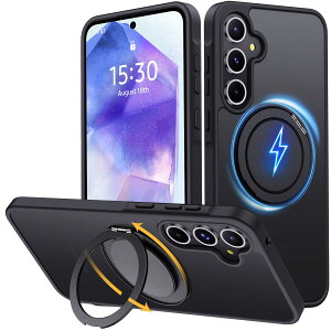 Holidi Galaxy A55 5G �P�[�X MagSafe���� �}�b�g�� 360°��]�X�^���h �}�O�l�b�g���� �ČRMIL�K�i �S�ʕی� ���C�����X�[�d ���ςȂ� �M�����N�V�[a55 �P�[�X Stdsimpl-Series �������E�u���b�N