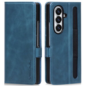 VISOUL Galaxy Z Fold 7 対応 ケース 手帳型 本革 サイドグネット式 ギャラクシー Z Fold 7スマホケース Samsung レザーケース 折りたたみ カード収納 耐衝撃 スタンド付き ブルー, Galaxy Z Fold 7