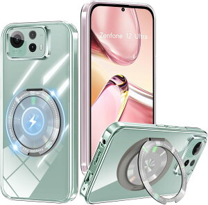 ASUS Zenfone 12 Ultra �P�[�X �N���A �����O 360°��]�X�^���h�@�\ zenfone 12 ultra �X�}�z�P�[�X �ϏՌ� Zenfone 12Ultra �J�o�[ ���^ �y�� ���� TPU �ԍڃz���_�[ �Ή� (�N���A)