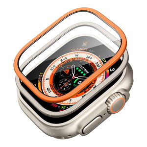 ESR 2枚入り Apple Watch Ultra 3/2/1 ガラスフィルム (2025/2024/2023/2022年、49mm)用保護フィルム 米軍MIL規格保護 強化ガラスフィルム&アルミニウム合金フレーム仕様 耐傷性 指紋防止 チタニウム+オレ