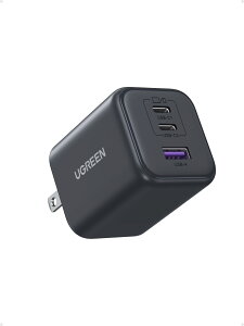 UGREEN 45W }[d GaN (2*USB-C+1*USB-A) type-cyPSEZpK/PD3.0Ή/45W}[d/RpNgzGaN `[W[A_v^[ iphone17/16/15/14/13/iPad/Macbook Air/GalaxyS25-S10/Google Pixel/AirPodsȂǂɑΉ