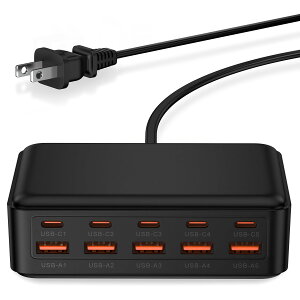 【2025年 70W出力・10ポート】 USB充電器 5USB-C+5USB-A 急速充電 ACアダプター スマホ タブレット ノートPC対応 PD/QC対応 PSE認証付き デスク充電ステーション コンパクト 旅行/家庭/オフィス用 ブラ