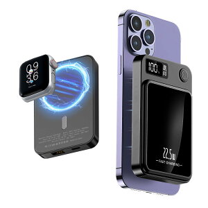 【MagSafe対応・モバイル バッテリー】20000mAh大容量 マグセーフモバイルバッテリー 軽量 小型 ワイヤレス充電器 マグネット式充電器 持ち運び ケーブル内蔵 PD22.5W急速充電 3台同時充電 PSE認
