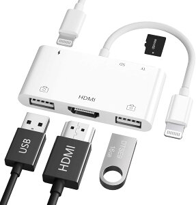 Lightn-ing HDMI+USB*2+SD/TF ϊA_v^ i-Phone p HDMIϊP[u 1080P rfIĐ xȂ Cg-jO 3JA_v^ o f[^` OTGp JA_v^ SDJ[h[_[ f[^