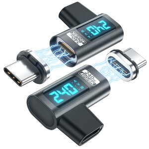 DuHeSin デジタルディスプレイ USB C 磁気アダプター 直角 PD240W 24ピン (2個パック) 電圧電流電力 LEDディスプレイ タイプC 電力メーターテスター 90度 USB4 40Gbps 8K 60Hz Thunderbolt 3/4、MacBook Pro/Air用