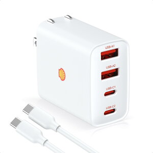 Shell 急速充電器 4ポート(USB-C & USB-A)合計40W GaNIII技術 折りたたみ式プラグ 低温 四台同時充電 PSE認証済 PD3.0/QC4+対応 USB-Cケーブル付属 iPhone/iPad/Android/その他各種対応