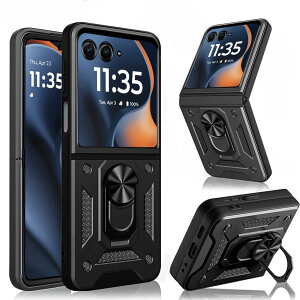 For Motorola Razr 60 �P�[�X �����O�t�� Motorola Razr 60 �J�o�[ �X�^���h�@�\ 360��] �ԍڃz���_�[�Ή� �X�g���b�v�z�[���t�� �ϏՌ� �����h�~ �y�� �w��h�~ ����~�� (�u���b�N)
