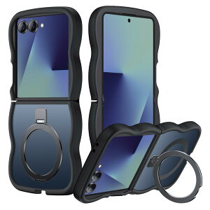 Galaxy Z Flip7 �p �P�[�X 360°��]�X�^���h �ϏՌ� �ČRMIL�K�i �����O�t�� ������ �g�` ���C�����X�[�d�Ή� �w��h�~ ���΂ݖh�~ ����~�� �M�����N�V�[ Galaxy Z Flip7 �p �J�o�[ (�u���b�N)N521-zflip7