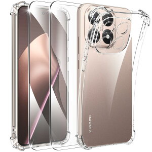 For Xiaomi 15T �p �P�[�X �ϏՌ� �K���X�t�B�����t�� �Ռ��z�� TPU �S�ʕی� �X�g���b�v�z�[���t�� �ČRMIL�K�i �N���A �ی�t�B����2���t��