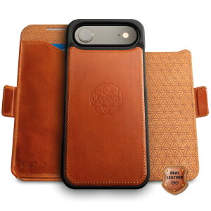 Dreem Real Leather for iPhone 17 Air Case Wallet, Revolutionary Phone Stand, MagSafe-Fit, Magnetic Detachable Flip Cover, RFID Blocking Card Holder, Gift-Box [Fibonacci:Caramel]