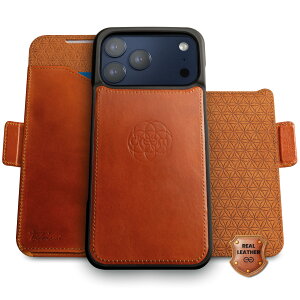 Dreem Real Leather for iPhone 17 Pro Case Wallet, Revolutionary Phone Stand, MagSafe-Fit, Magnetic Detachable Flip Cover, RFID Blocking Card Holder, Gift-Box [Fibonacci:Caramel]