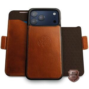 Dreem Real Leather for iPhone 17 Pro Case Wallet, Revolutionary Phone Stand, MagSafe-Fit, Magnetic Detachable Flip Cover, RFID Blocking Card Holder, Gift-Box [Fibonacci:Chocolate]