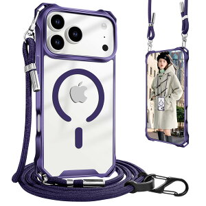 UnnFiko For iPhone 16 Pro Max�P�[�X �N���A �X�}�z�P�[�X �V�����_�[ MagSafe�Ή��}�O�l�b�g���X�}�z�P�[�X �A�C�t�H��16ProMax �J�o�[ �ׂ����[�v ���^ TPU �p�[�v���g�уP�[�X �R�t�� �l�b�N�X�g���b