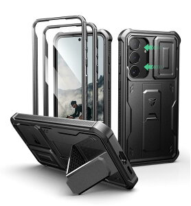 Dexnor Samsung Galaxy S25 FE�p �P�[�X �����X���C�h�J�����J�o�[&�X�N���[���v���e�N�^�[&�L�b�N�X�^���h �R�p���ϏՌ� ��� �S�ʖh�� �o���p�[�ی�J�o�[(�u���b�N)