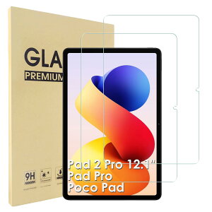 Hianjoo 2���Z�b�g Xiaomi Redmi Pad 2 Pro/Pad Pro �Ή� �t�B���� �����K���X Xiaomi POCO Pad �Ή� �K���X�t�B���� �t���ی�t�B���� �����ߗ� �^�u���b�g �ی�t�B���� 12.1�C���`