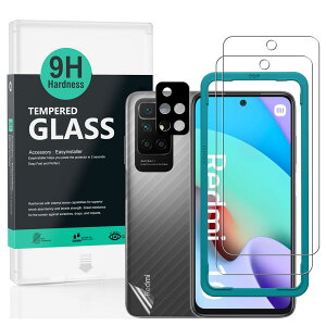 Ibywind Redmi 10 2022/10 4G�i6.5 �C���`�j�K���X�t�B���� 2 ���ی�t�B���� �K�C�h�g�t�� �����Y�J�o�[�i1���j�w�ʃV�[�g�i1���j ���菝�h�~�ϏՌ��d�x 9H�����K���X�t�B�����y���炩�Ȏ�G��z�y