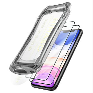NIMASO �K���X�t�B���� iPhone11/XR�p �����K���X �������o �S�ʕی� �������� �ȒP�\��t�� �ϏՌ� �w��h�~ �K�C�h�g�t�� 2���Z�b�g �A�C�t�H��11 /XR�Ή��i6.1�C���`�jDSP24H1507