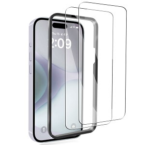 �Ή� iPhone 16 Pro �p�̃K���X�t�B���� 2�� �i�K�C�h�t���[�����t�����Ă��܂�*1+�戵������*1�j�ȒP�\��t�� �Ή� iPhone 16 pro �p�̋����t���ی�t�B���� �S�ʕی� �ϏՌ� �ɔ� �C�A�[�� �w��h