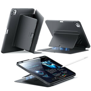 ESR iPad Pro 13�C���` �P�[�X�iM5/M4�A2025/2024�j�Ή� �y�����[ �ϏՌ� �c���X�^���h �����E�F�C�N/�X���[�v Pencil Pro/USB-C�Ή� �}���`�A���O���P�[�X Flip�V���[�Y �u���b�N