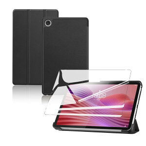 For Lenovo Tab K9/Tab One/Tab ZAF20010JP �P�[�X �t�B���� �Z�b�g ���m�{ �^�u���b�g 8.7�C���` �ی�P�[�X �K���X�t�B���� �y�� �J�o�[ �p�x���� �㎿PU�� �S���ʃJ�o�[ �ϏՌ� �y�u���b�N�z+�ی�t�B